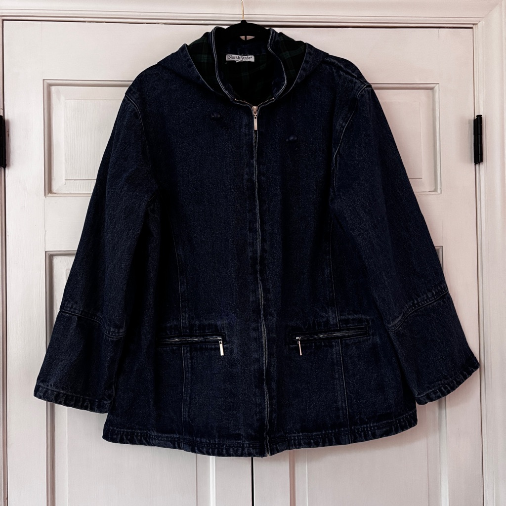 Northstyle Denim Chore Coat Plaid Flannel Blue Green Lined Barn Jacket Size Xl